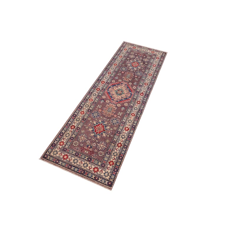 Rustic Kazak Chaim Gray/Beige Wool Runner - 2'10'' x 8'0''