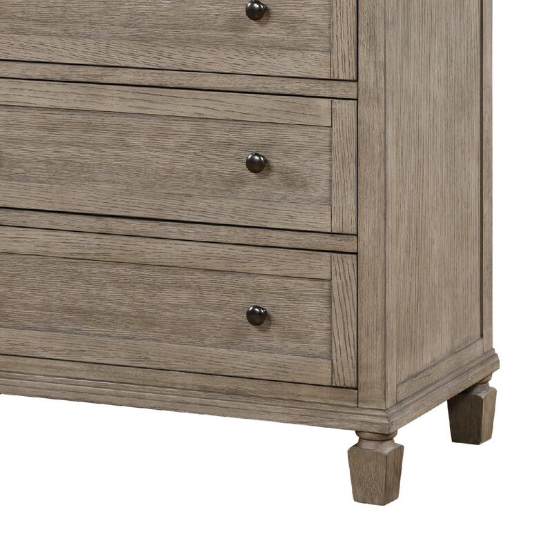 Cely Tall Dresser Chest, 6 Drawers, Gray Oak Wood, Nickel Tone Knobs