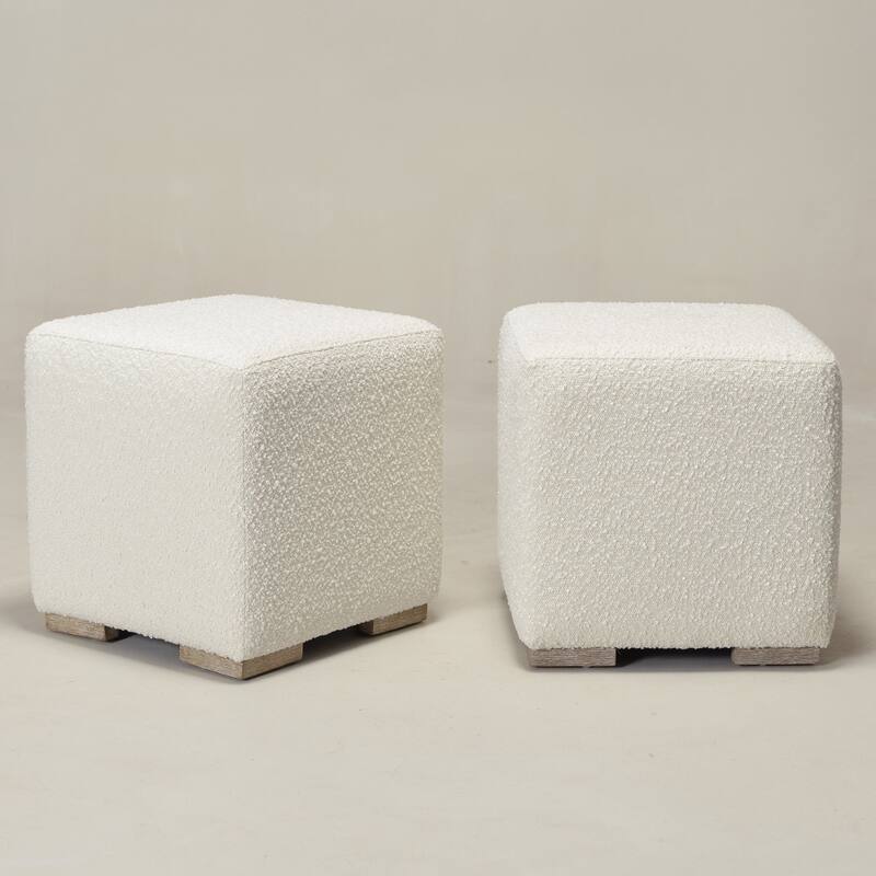 KINWELL 18.5" W Square Boucle Upholstered Ottoman Entryway Footstool