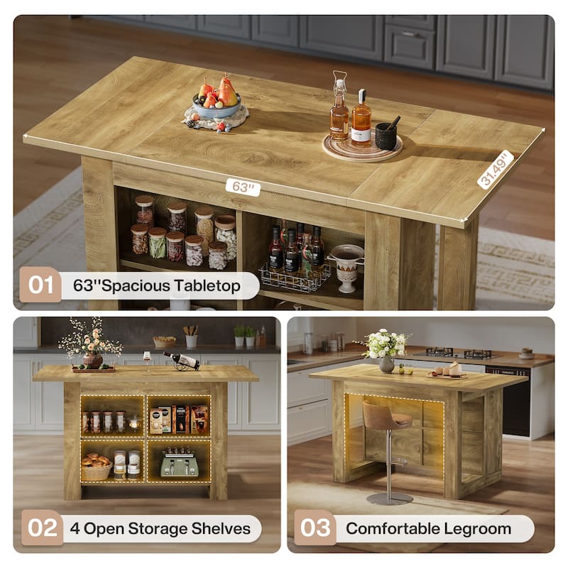 63" Kitchen Island with Storage - Natural