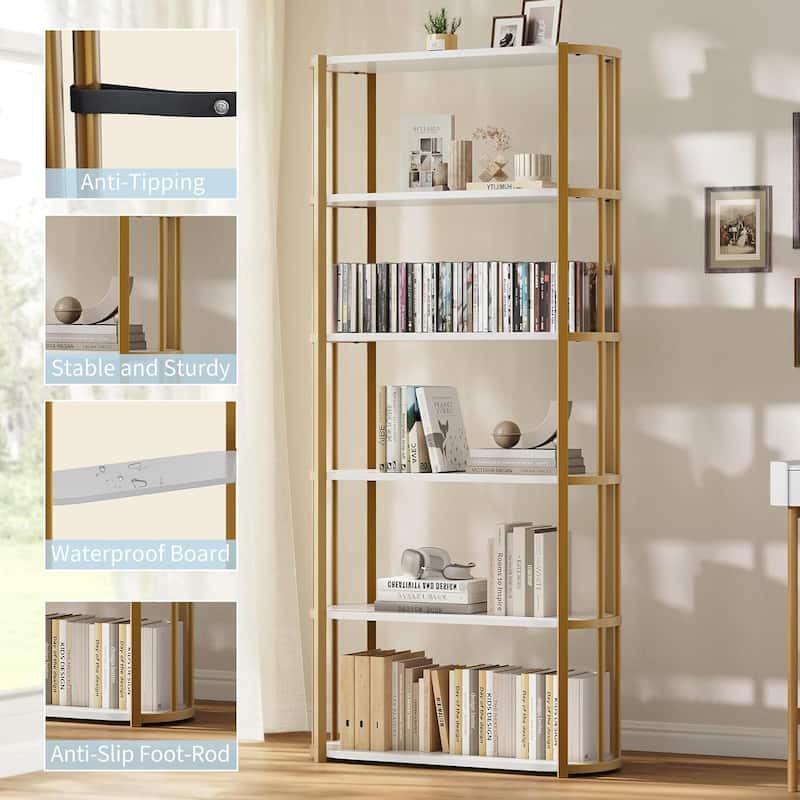 6 Tier Freestanding Open Storage Industrial Bookshelf, Bookcase for Bedroom, Living Room