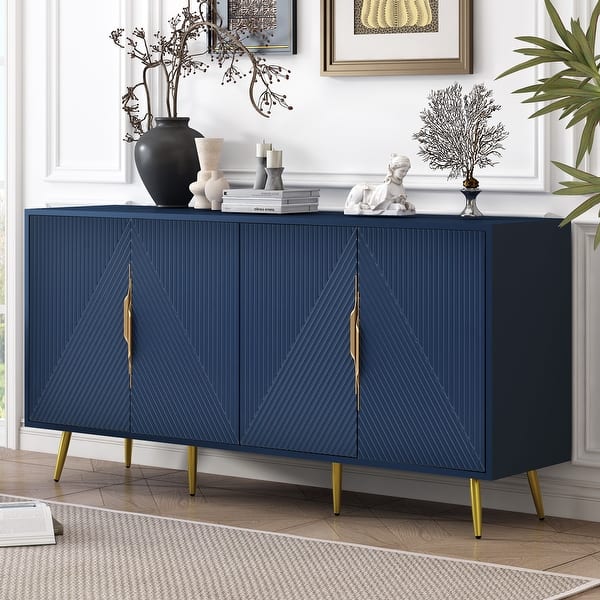 Modern Sideboard Accent Storage Cabinet with Wave Geometric Design, Buffet Cabinet Side Cabinet for Living Dining Room Entryway - Bed Bath & Beyond