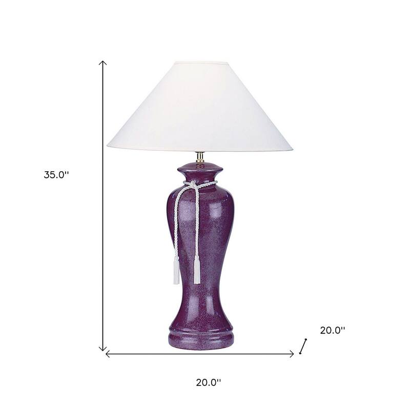 35" Extra Large Purple Ceramic Urn Table Lamp with White Empire Linen Shade for Bedroom Decor - 35" H x 20" W x 20" D