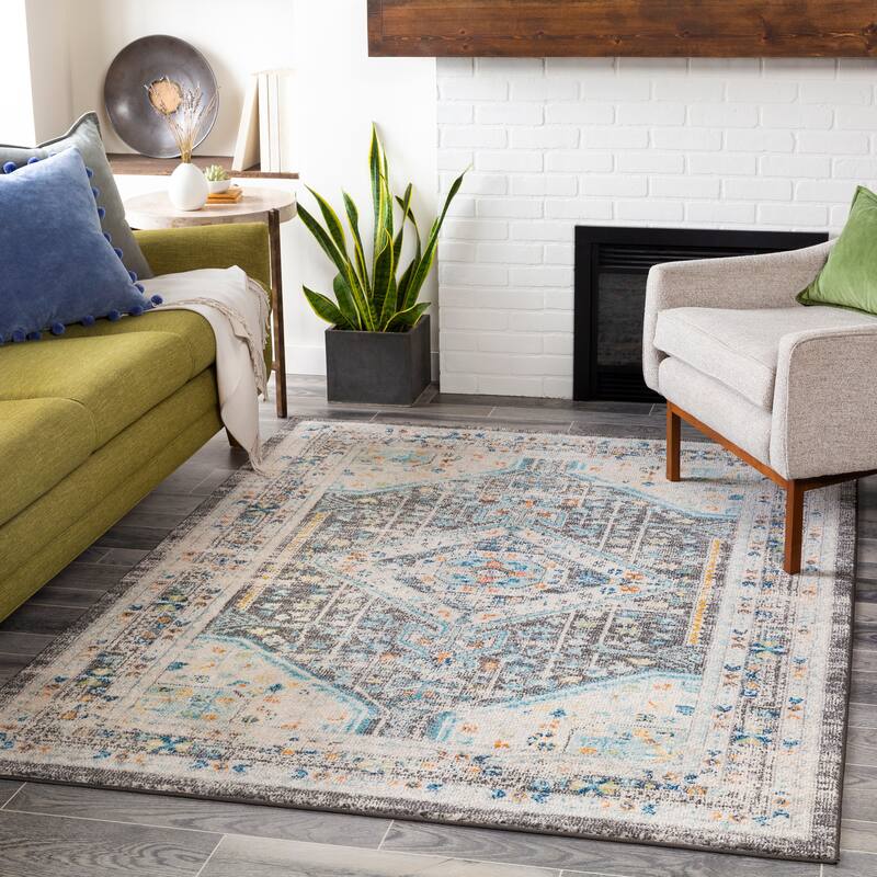 The Curated Nomad Shratton Distressed Persian Medallion Area Rug - 5'3" x 7'3" - Grey