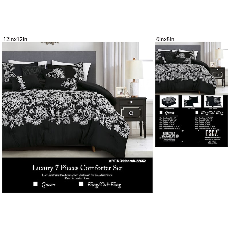 Shatex Naarah 7 Pieces Oversized Bedding Comforter Set All-season Reversible Bed in a Bag