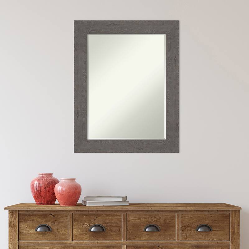 Petite Bevel Wall Mirror - Rustic Plank Espresso Frame - 23 x 29 in