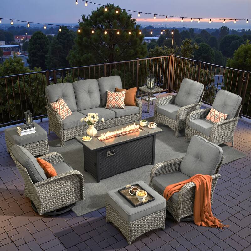 XIZZI 9-Piece Outdoor Patio Furniture Wicker Swivel Chairs Set - Dark Grey