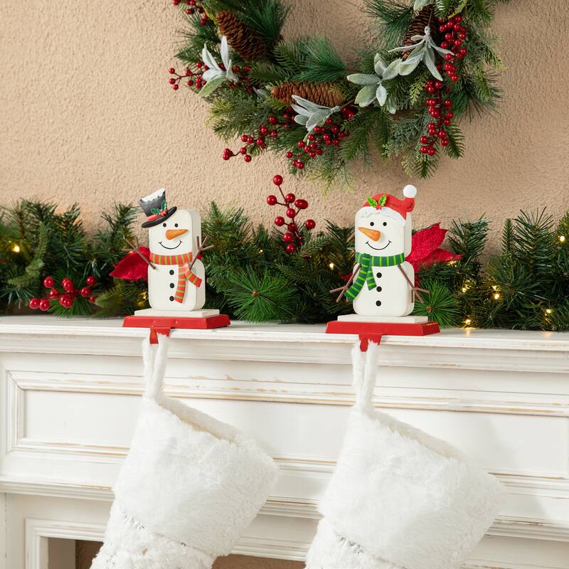 Glitzhome Set of 2 Christmas Santa & Snowman Stocking Holders
