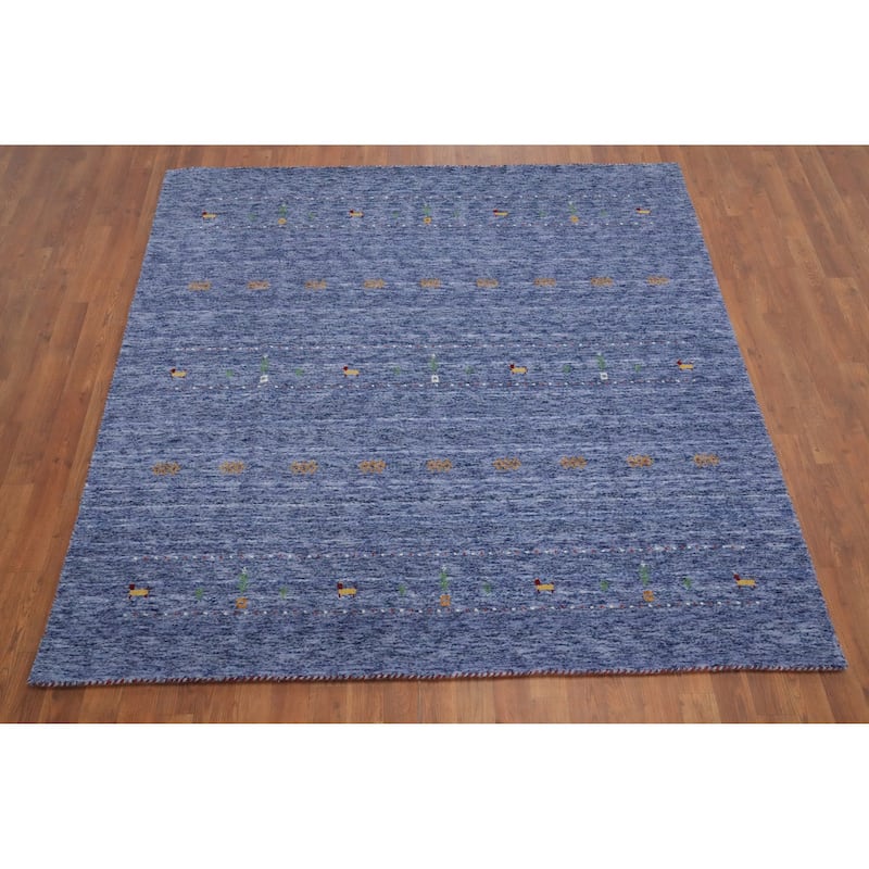 Hand Knotted Oriental 100% Wool Carpet Tribal Animal Pictorial Navy Blue & Blues Gabbeh Area Rug - 6' 0'' X 6' 1''