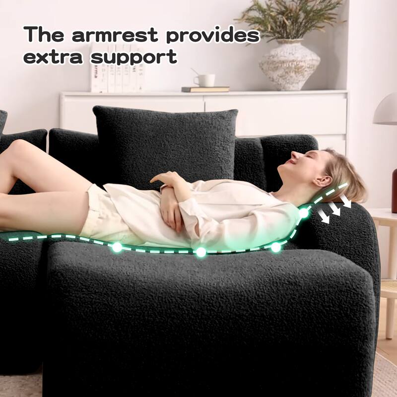 Anmytek Plush Boneless Teddy Fabric Chaise Lounge Sofa - Ergonomic Curved Armrests