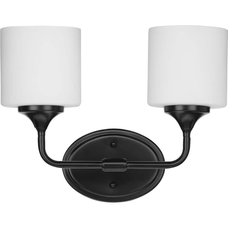 Lynzie Collection Two-Light Matte Black Etched Opal Glass Modern Bath Vanity Light - 14.5 in x 5.625 in x 11.125 in