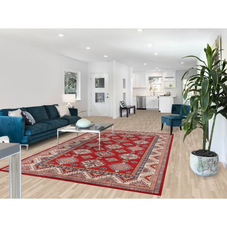 Red Kazak Oriental Area Rug Handmade Wool Carpet - 6'5" x 9'10"