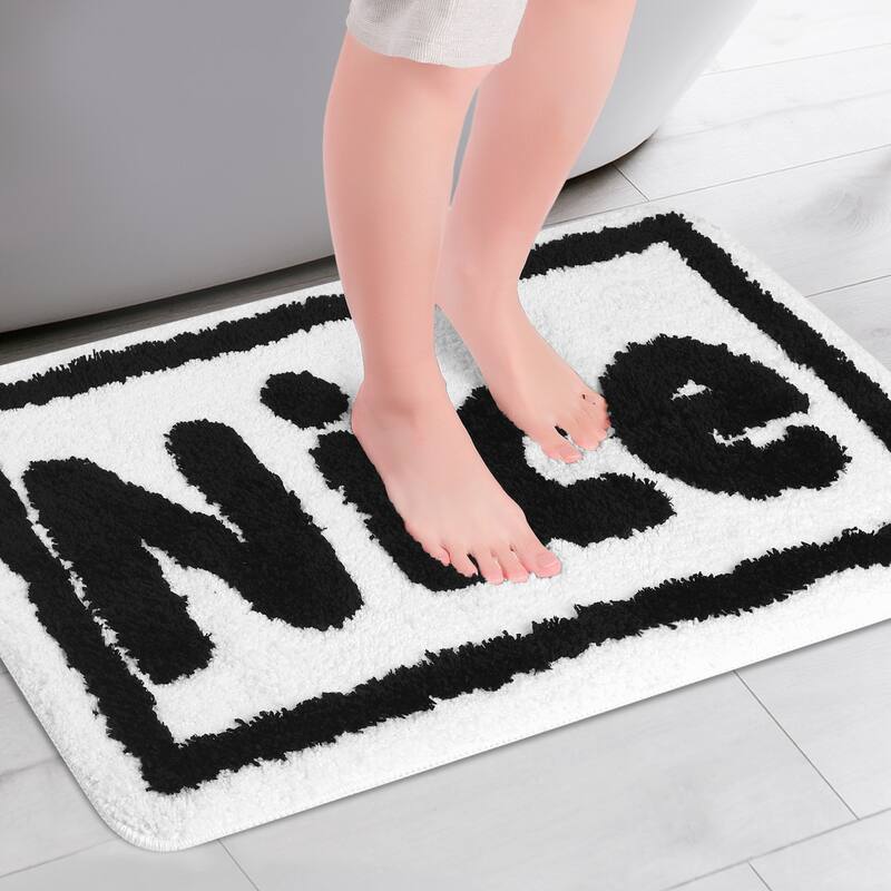 Plush Non-slip Bathroom Letter Rug, Soft Absorbent Bath Mat for Bathroom, Floor, Tub, Shower Room - White