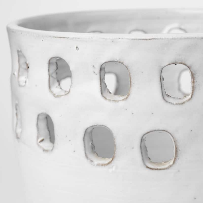 Larissa White Ceramic Perforated Decorative Vases (Set of 2) - 6.5"W x 6.5"D x 7"H