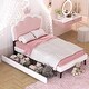 preview thumbnail 2 of 14, Twin Size Upholstered Platform Bed with Crown Headboard, 2 Storage Drawers, and Footboard for Kids Room