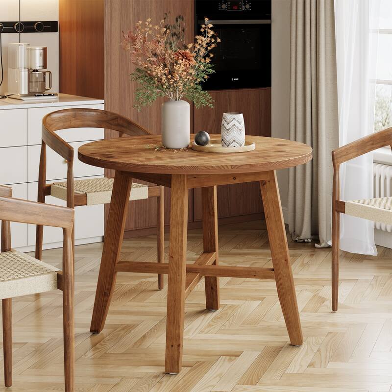 Solid Wood Round Dining Table, 31.5-Inch Farmhouse Kitchen Table
