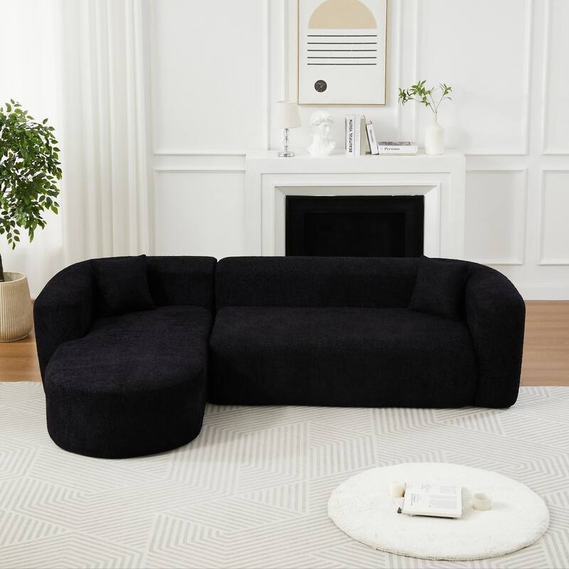 109.4" L-Shaped Chenille Boneless Sectional Sofa with Two Throw Pillows