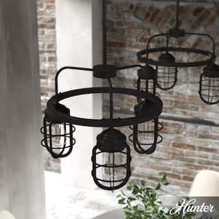 Hunter Starklake 3-Light Chandelier - Kitchen Island, Dining Room, Entry - Industrial, Wheel, Caged, Rustic