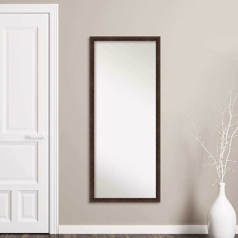 Warm Walnut Narrow Non-Beveled Wood Framed Full-Length Floor Leaner Mirror - Warm Walnut Narrow - Glass Size 24x60