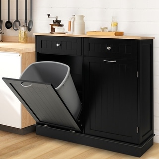 Wooden Kitchen Trash Cabinet Tilt Out Bin Holder w/ Storage Shelf - On ...