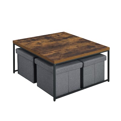 5 Piece Coffee Table Set with 4 Storage Stools