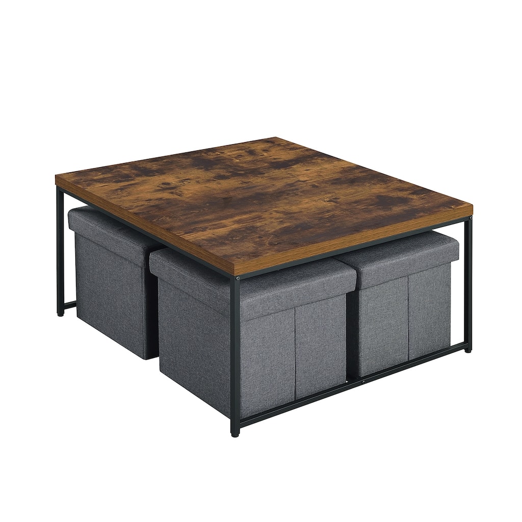 5 Piece Coffee Table Set with 4 Storage Stools