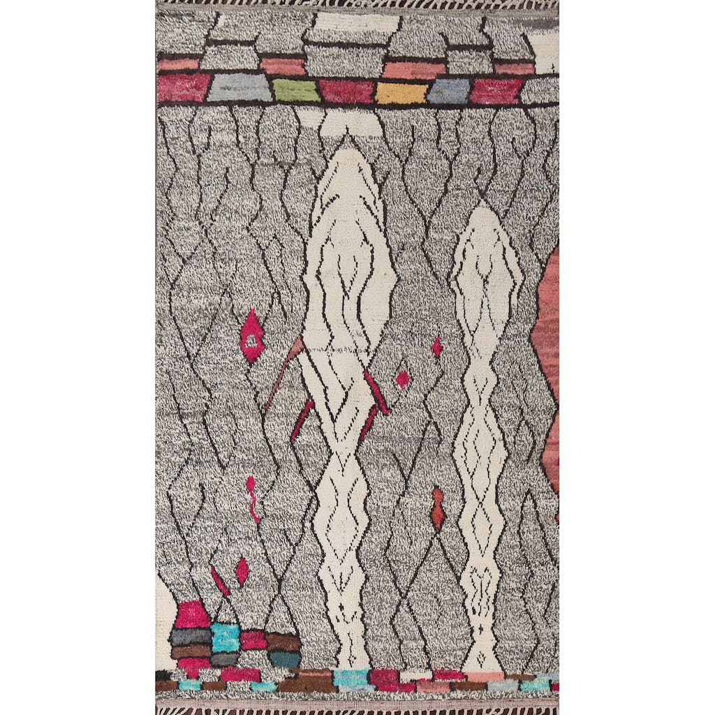 Abstract Modern Moroccan Oriental Area Rug Hand-knotted Wool Carpet - 5'11" x 10'7"