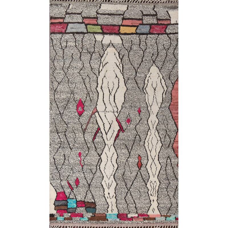 Abstract Modern Moroccan Oriental Area Rug Hand-knotted Wool Carpet - 5'11" x 10'7"