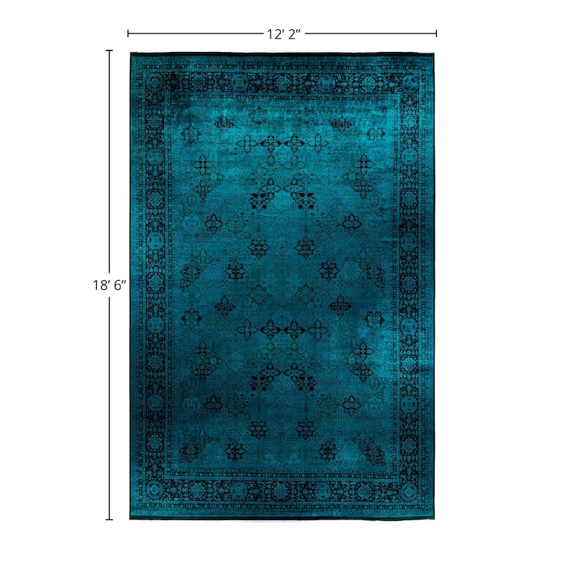Overdyed, One-of-a-Kind Hand-Knotted Area Rug - Blue - 12' 2" x 18' 6"