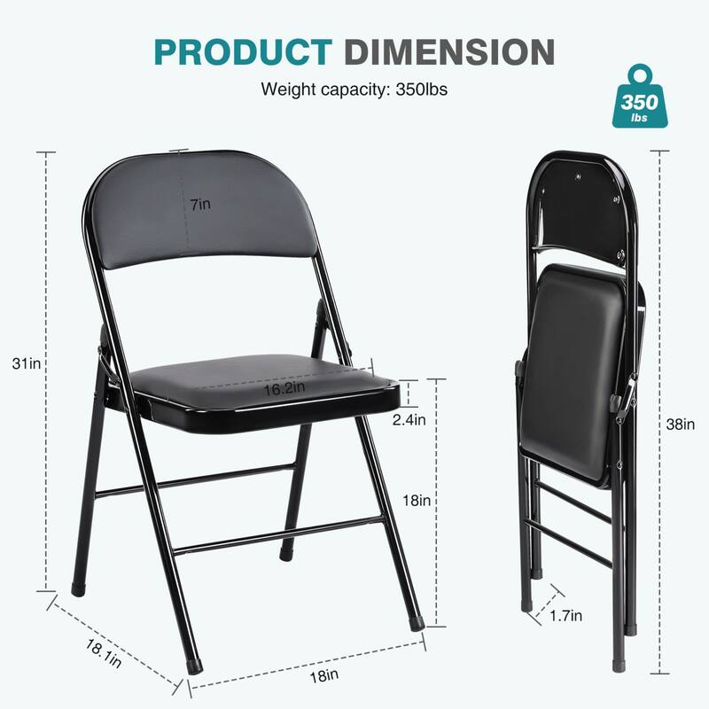 2-Pack PU Leather Folding Chairs with Cushions