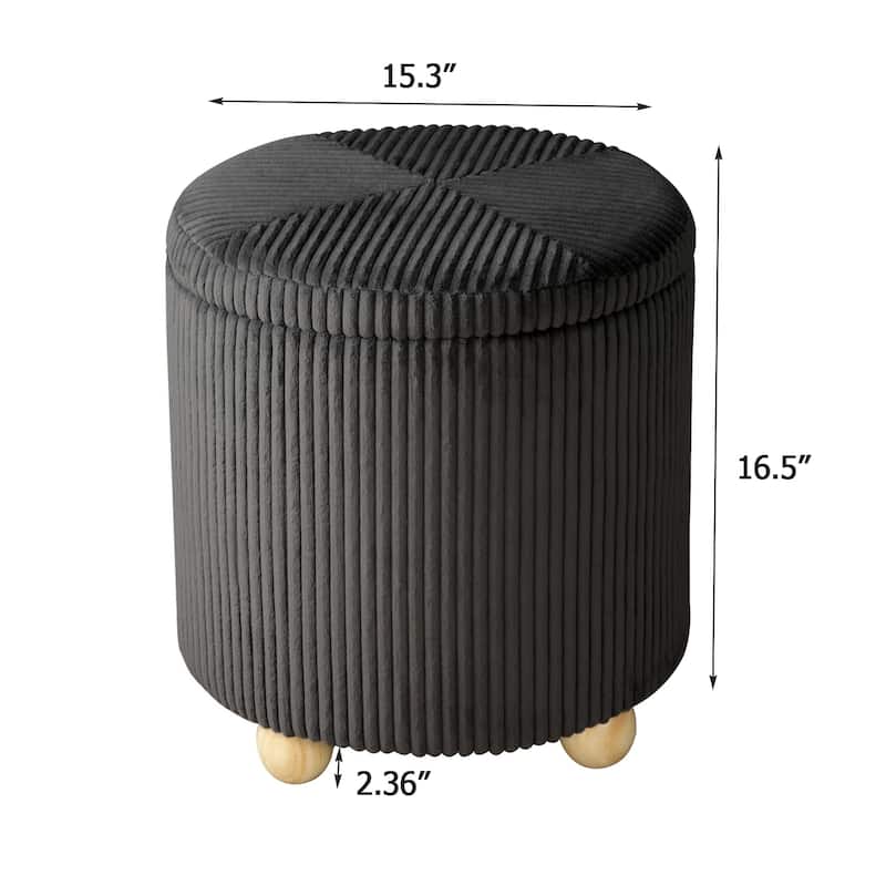 Adeco Round Velvet Storage Ottoman