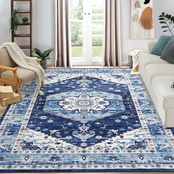 Garvee Washable Vintage Area Rugs Boho Floral Print FloorLow-Pile