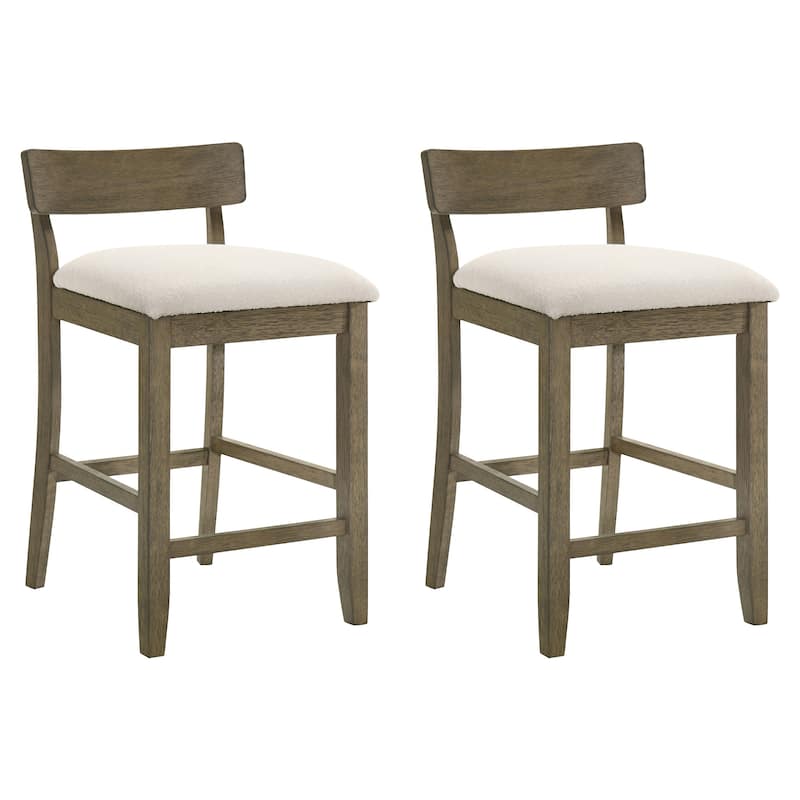 Merie Modern Transitional Wood Counter Height Kitchen Bar Stool with White Boucle Fabric Upholstered Seat - Set of 2 - White/Putty Brown - Counter Height