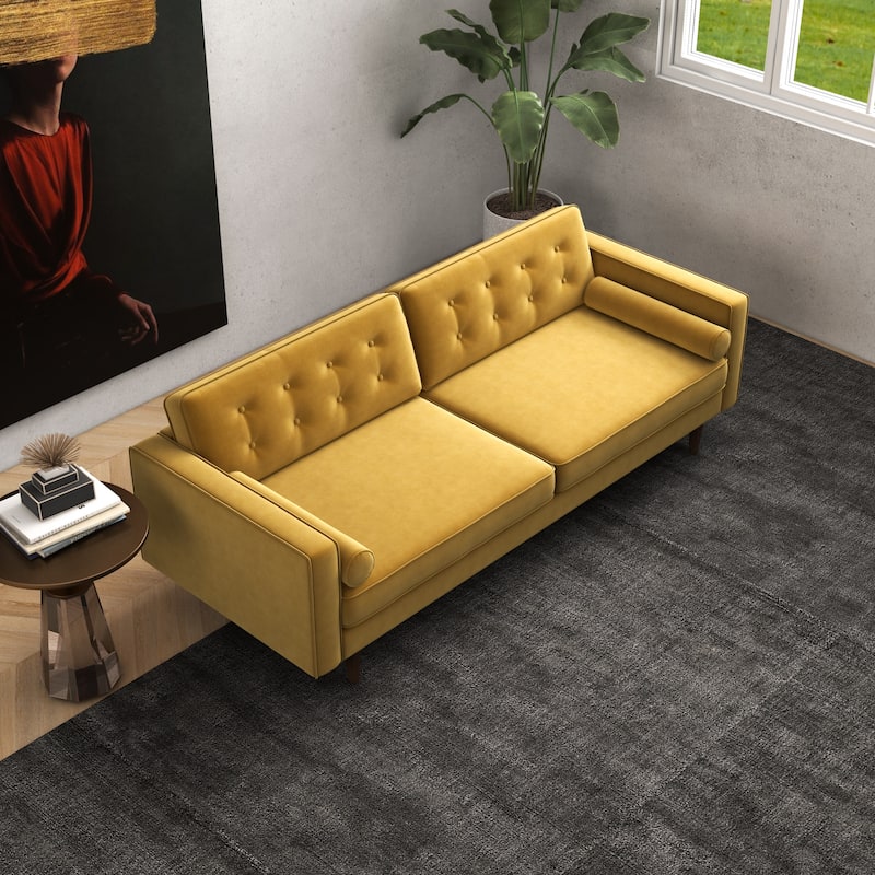 Clayton Mid Century Modern Furniture Style Velvet Living Room Gold Couch - Gold