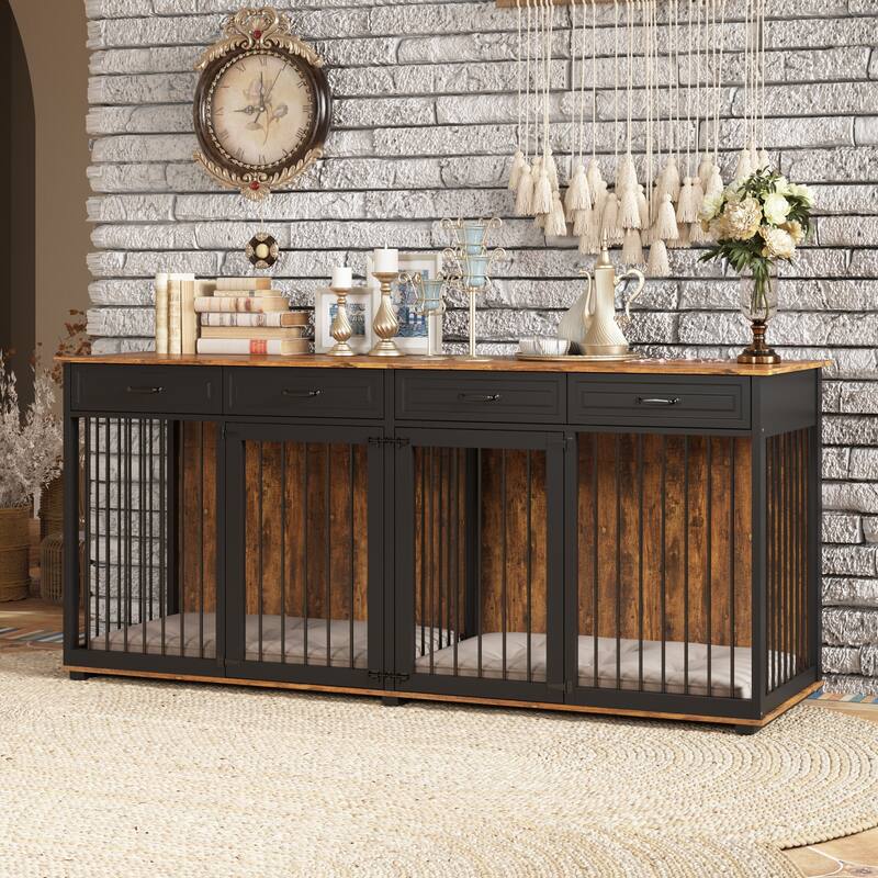 Spacious Dog Crate Furniture w/Convenient Drawers Dog Kennel Solution