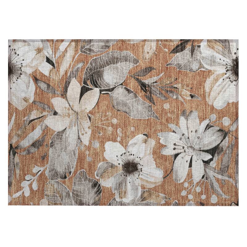 Machine Washable Indoor/ Outdoor Floral Chantille Rug