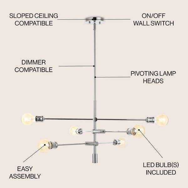dimension image slide 2 of 3, Cato Modern Iron Arm-Adjustable LED Chandelier, Chrome by JONATHAN Y