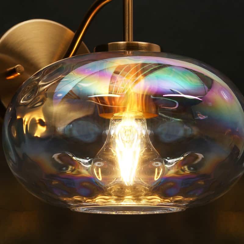 Modern 1-Light Gold Wall Sconce Colorful Glass Bathroom Vanity Lights - D 8" x H 5.5"