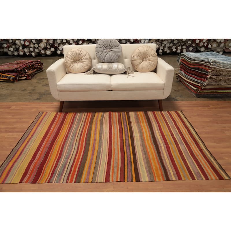 Hand Woven Oriental 100% Wool Carpet Southwestern Tribal Multi-Colored Kilim Area Rug - 6' 6'' X 4' 3''