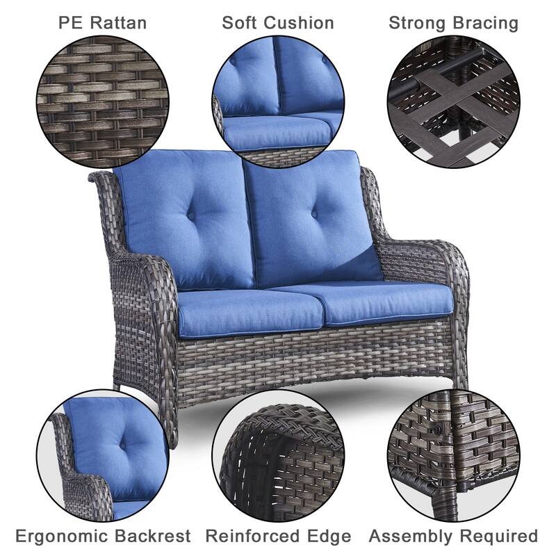 Gymojoy Outdoor Loveseat Wicker Sofa Set Rattan Sofa