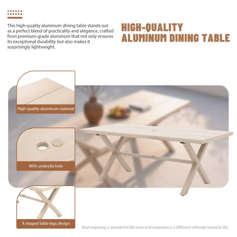 Acacia Wood & Aluminum Outdoor Dining Set - 8 Rope-Woven Chairs with X-Base Table & Umbrella Hole