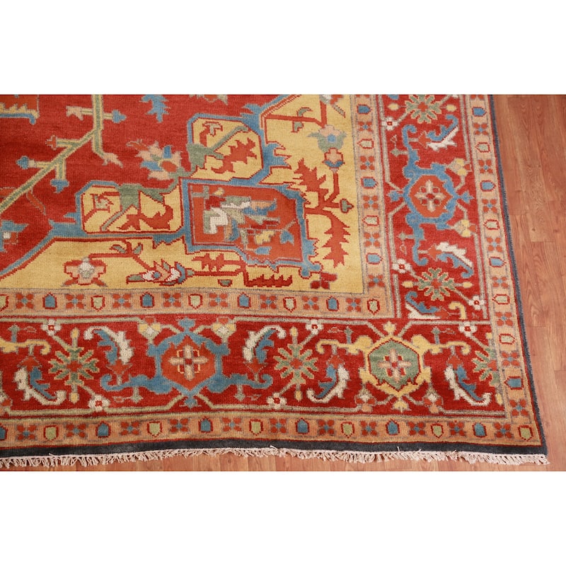 Hand Knotted Oriental 100% Wool Carpet Traditional Medallion Red Heriz (serapi) Area Rug - 14' 10'' X 11' 7''