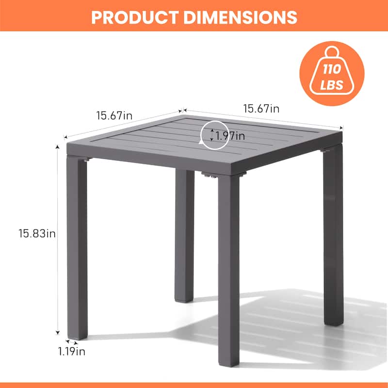 Pellebant Outdoor Aluminum Small Square Side End Table - 15.67" L x 15.67" W x 15.83" H