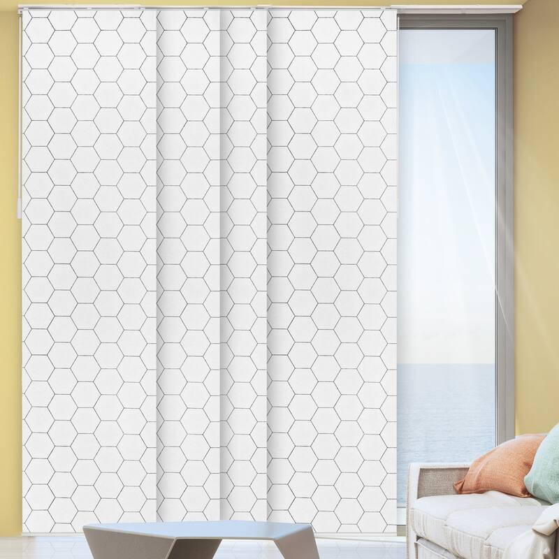 CHICOLOGY Adjustable Sliding Panels, 4-Rail Track, for Large Windows - Up to 86"W X 96"H - Hexagon (Privacy)