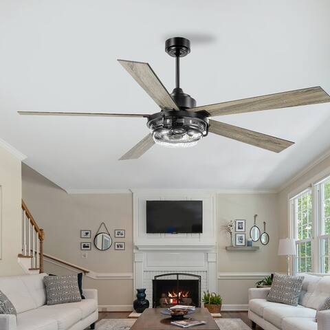 60 In Black Large Ceiling Fan with Light Remote Control