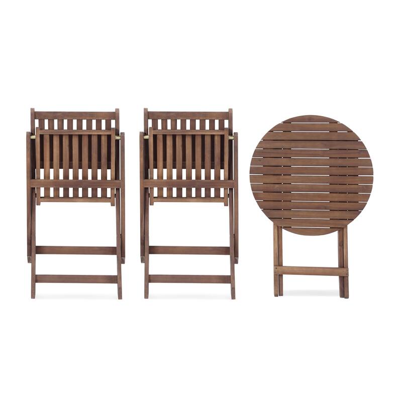 Modern Style 3-Piece Dining Set with Round Folding Table and 2 Slat Back Dining Chairs
