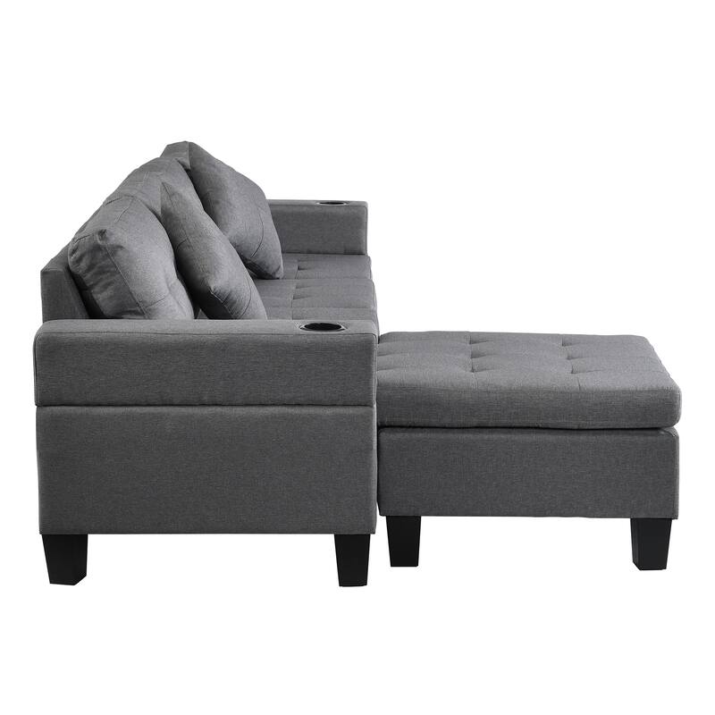 Sectional Sofa Set for Living Room with L Shape Chaise Lounge,cup holder and Left or Right Hand Chaise Modern 4 Seat (FA
