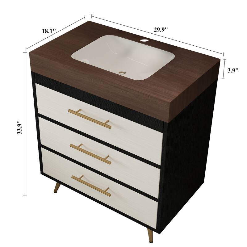 Modern Free-Standing Bathroom Vanity with Ceramic Vessel Sink & Durable Sintered Stone Top