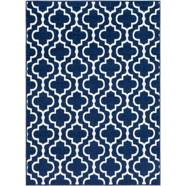 7.8' x 10.1' Moroccan Pattern Navy Blue Rectangular Area Throw Rug ...