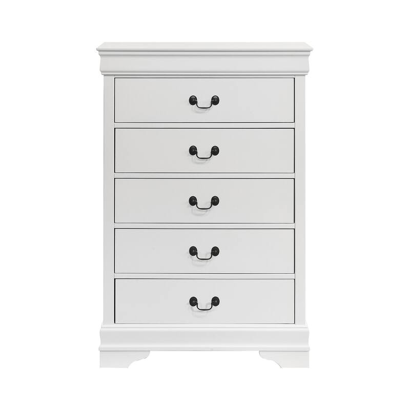 5-drawer Wooden Chest with Bracket Legs in White - White - 5-drawer